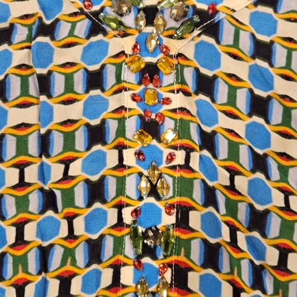 Robert Graham SZ S Fabulous Colorful 100% Silk V-Neck Jeweled Chic Blouse - Picture 6 of 11
